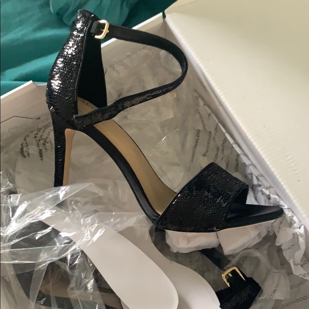 Black sparkly ankle heels